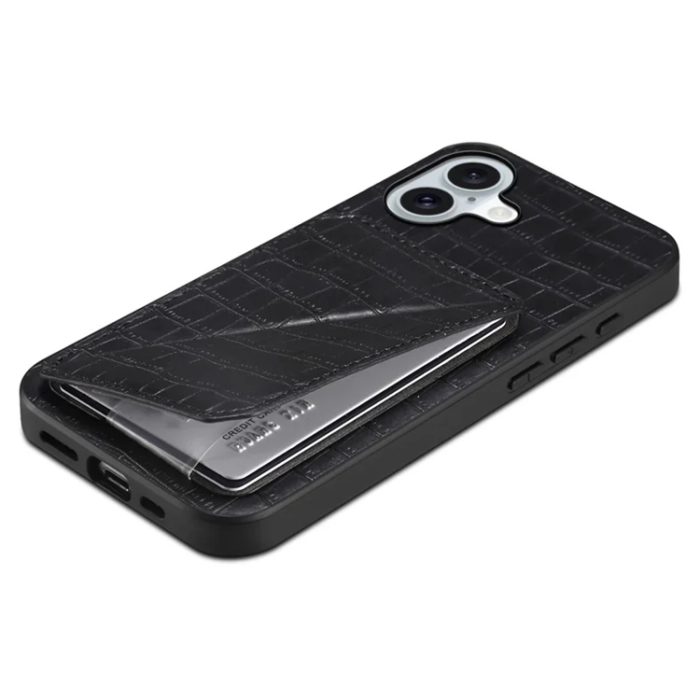 A-One Brand - iPhone 17 Mobilskal Korthållare Crocodile Textured - Svart
