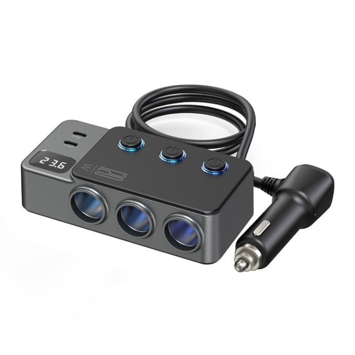 A-One Brand - 3in1 Billaddare 35W 3x USB-A/2x USB-C Cigarette Adapter 120W