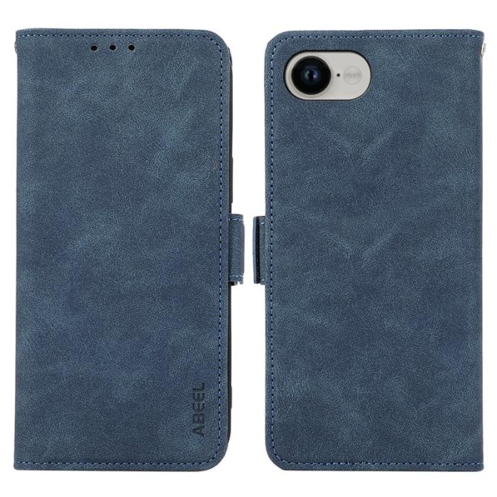 ABEEL - ABEEL iPhone 16e Plånboksfodral Konstläder Folio Ställ Blå RFID Blocking