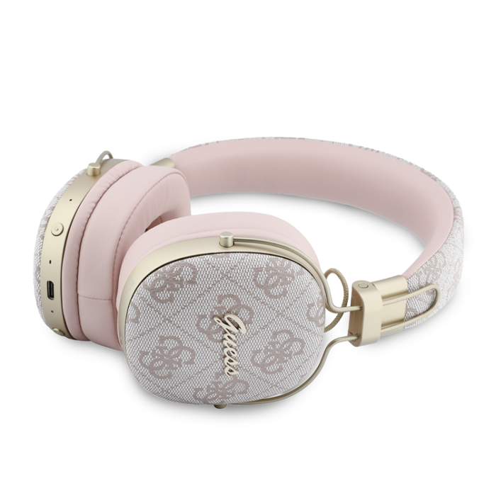 Guess - Guess On-Ear Hörlurar Bluetooth ENC Metal 4G Script Logo - Rosa