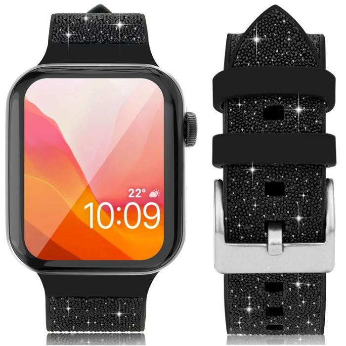 Kingxbar - Kingxbar Silicone Crystal Band Apple Watch 6 / 5 / 4 / 3 / 2 40mm / 38mm - Svart