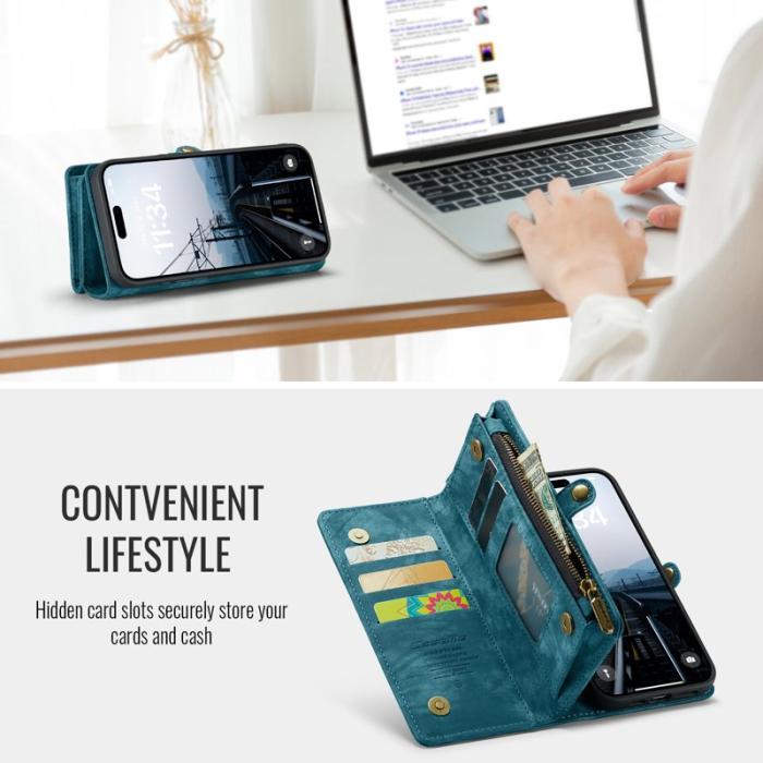 Caseme - CASEME 008 iPhone 16 Plus Plånboksfodral Konstläder med Blå