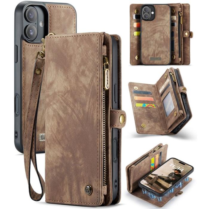 Caseme - CASEME 008 iPhone 16 Plus Plånboksfodral Konstläder med - Brun