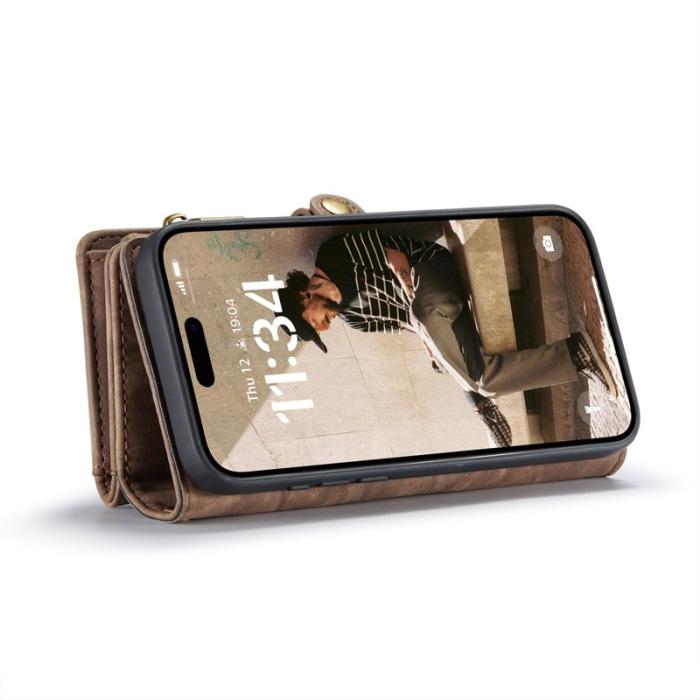 Caseme - CASEME 008 iPhone 16 Plus Plånboksfodral Konstläder med - Brun