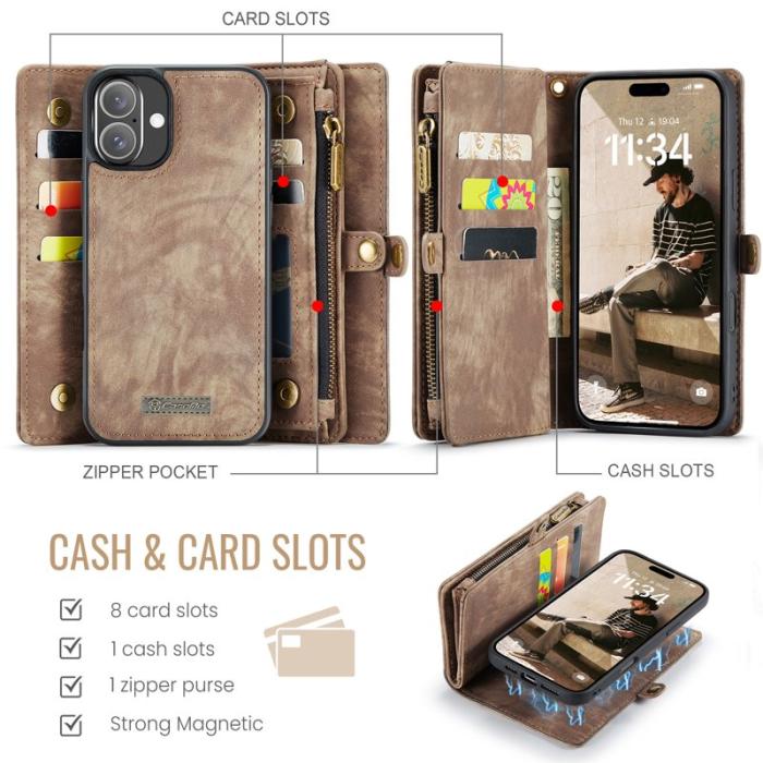 Caseme - CASEME 008 iPhone 16 Plus Plånboksfodral Konstläder med - Brun