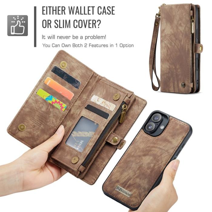 Caseme - CASEME 008 iPhone 16 Plus Plånboksfodral Konstläder med - Brun