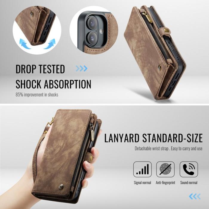 Caseme - CASEME 008 iPhone 16 Plus Plånboksfodral Konstläder med - Brun