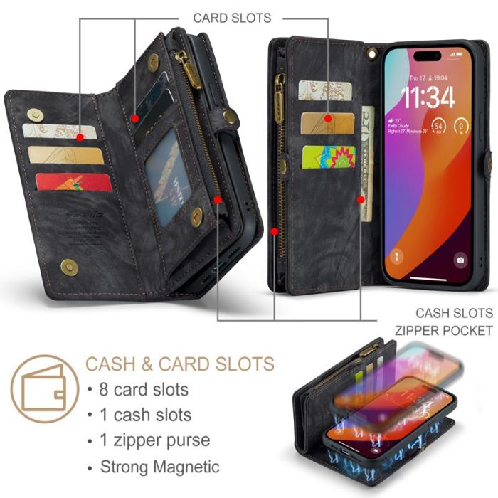 Caseme - CASEME 008 iPhone 16 Pro Plånboksfodral i Konstläder med - Svart