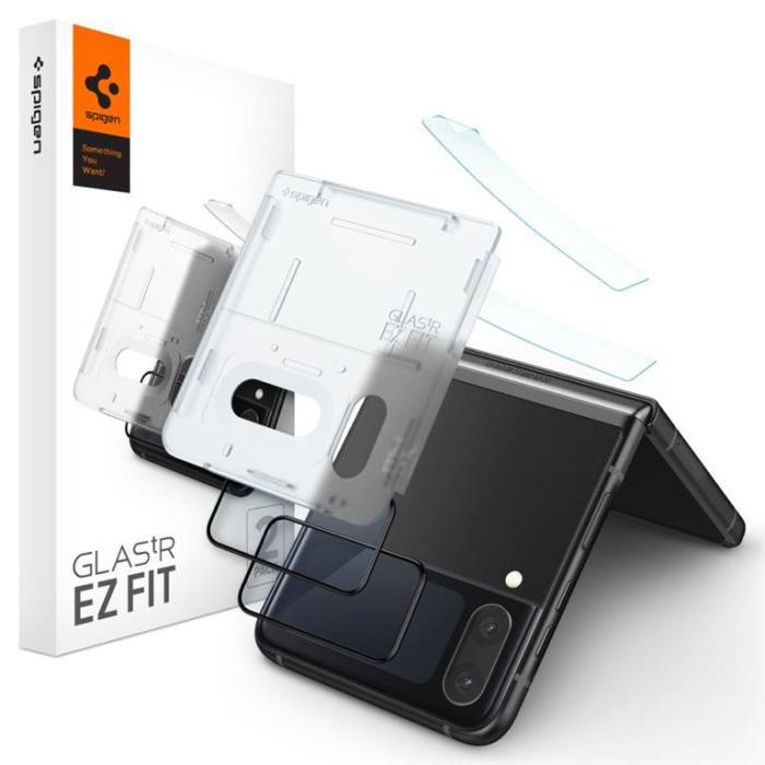 UTGATT - Spigen Galaxy Z Flip 4 Härdat glas EZ FIT + Gångjärnsfilm 2-PACK - Svart