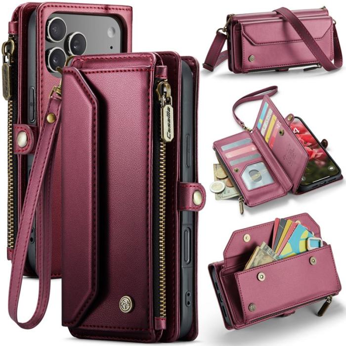 Caseme - CASEME Plånboksfodral Konstläder för iPhone 17 Pro Max - Röd