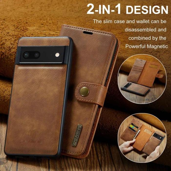 DG.MING - DG.MING Google Pixel 7 Plånboksfodral Detachable 2in1 Äkta läder - Brun