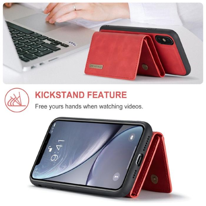 DG.MING - DG.MING M1 Series Plånboksfodral Konstläder med kickstand för iPhone X/XS Röd