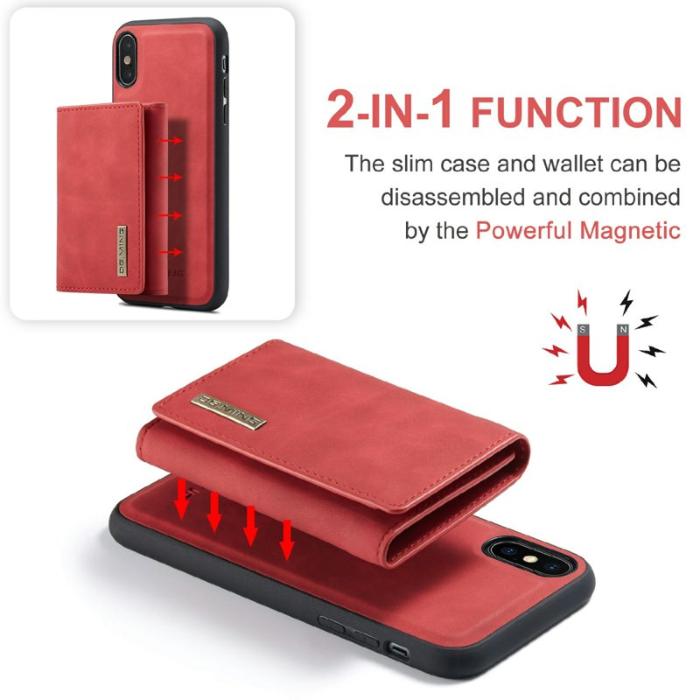 DG.MING - DG.MING M1 Series Plånboksfodral Konstläder med kickstand för iPhone X/XS Röd