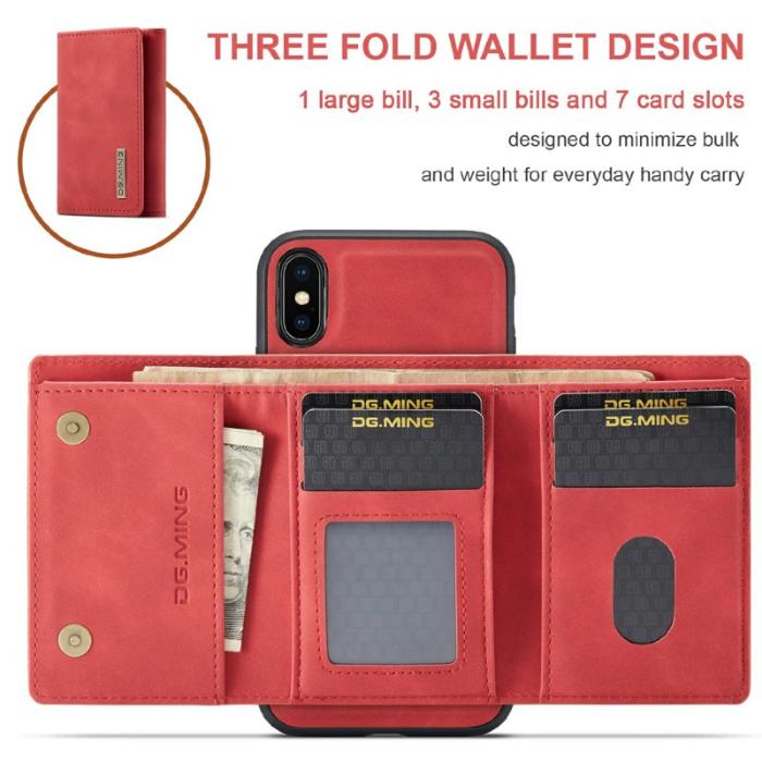 DG.MING - DG.MING M1 Series Plånboksfodral Konstläder med kickstand för iPhone X/XS Röd