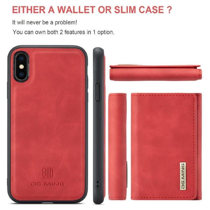 DG.MING - DG.MING M1 Series Plånboksfodral Konstläder med kickstand för iPhone X/XS Röd
