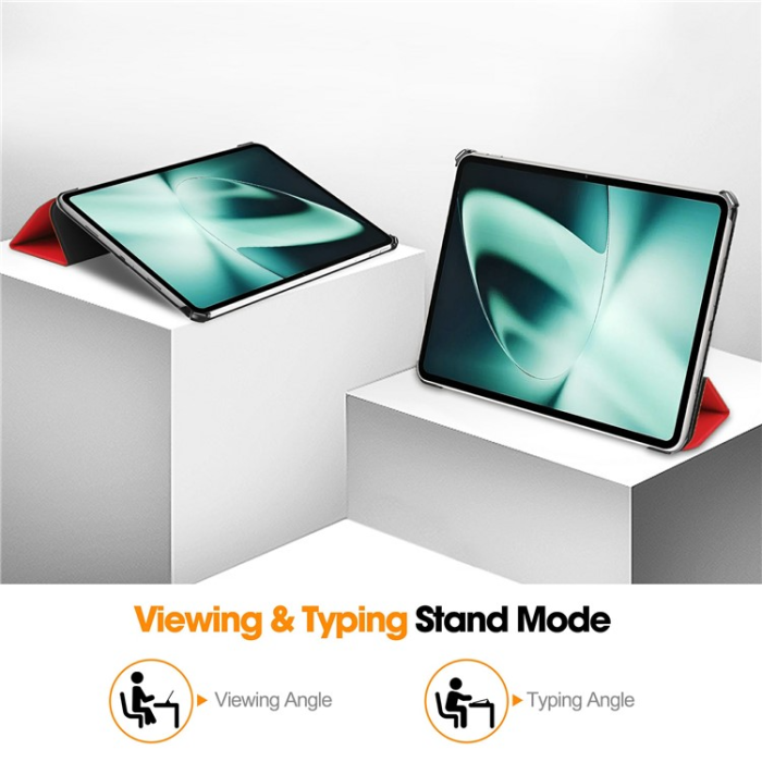 A-One Brand - OnePlus Pad Fodral Smart Tri-Fold Stand PU-Läder - Röd