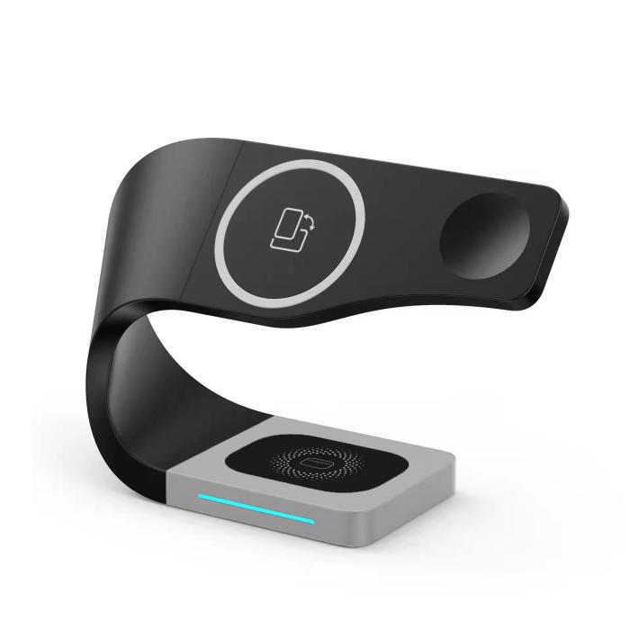 A-One Brand - 3-in-1 Trådlös Laddare Magsafe iPhone, Apple Watch, Airpods Metal - Svart