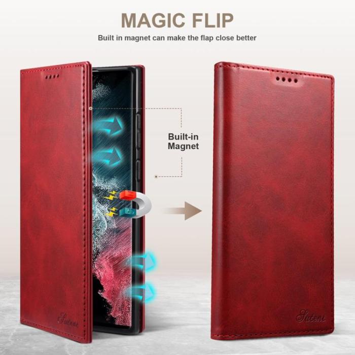 UTGATT1 - SUTENI Läder Fodral Galaxy S22 Ultra 5G - Röd