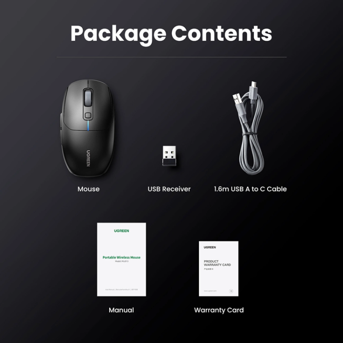 Ugreen - Ugreen MU103 Bluetooth 5.0 Dator Mus/2.4 GHz USB-mottagare - Svart