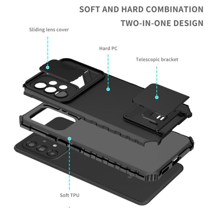 OEM - Galaxy A12 4G Skal Kickstand Kameraskydd Slide - Svart