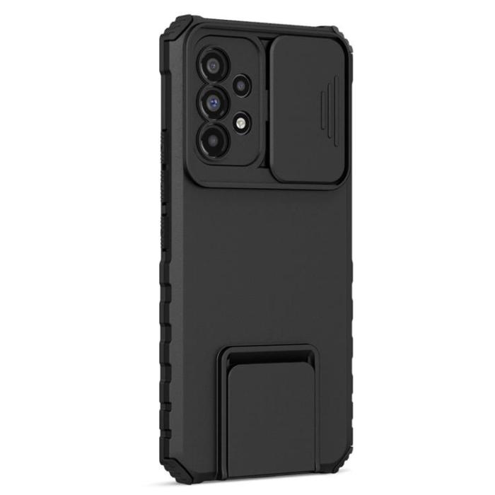 OEM - Galaxy A12 4G Skal Kickstand Kameraskydd Slide - Svart