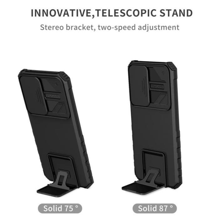 OEM - Galaxy A12 4G Skal Kickstand Kameraskydd Slide - Svart