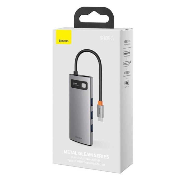 BASEUS - Baseus 6in1 Multifunktionell HUB USB-C 100 W - Grå