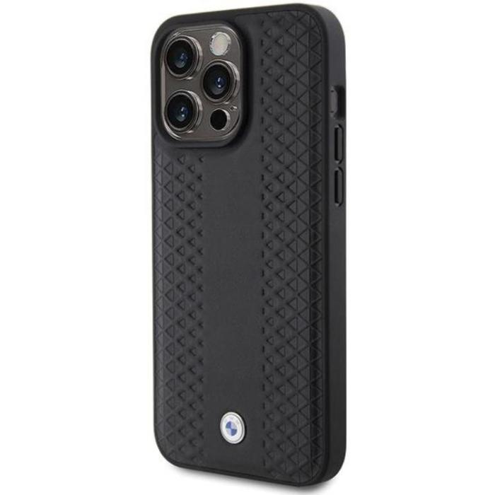 BMW - BMW iPhone 15 Pro Mobilskal Läder Diamond Pattern - Svart