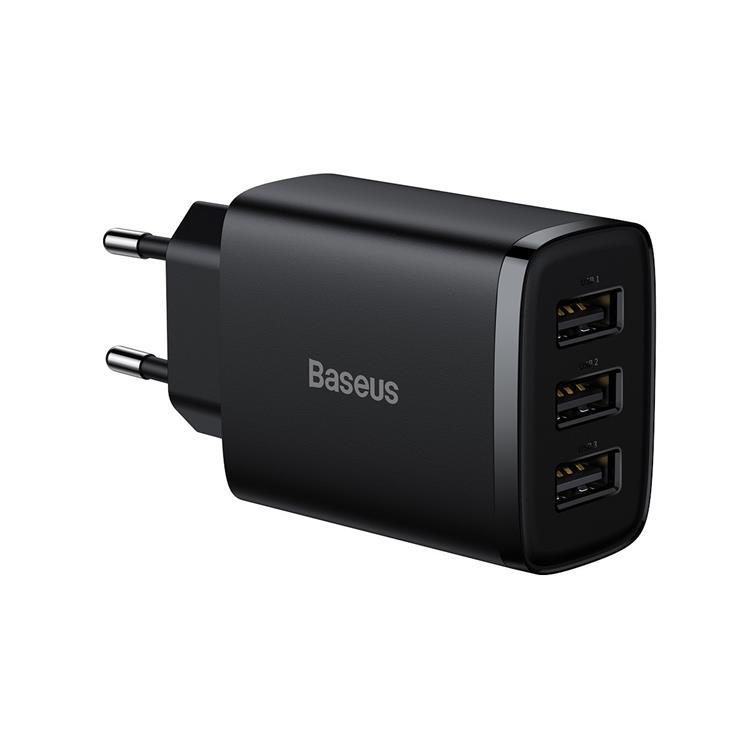 Baseus Compact Väggladdare 3x USB 17W - Svart | 505295 | AlltMobil