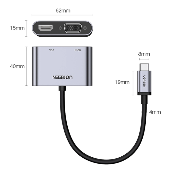 Ugreen - Ugreen USB-C till HDMI/VGA/USB-A/USB-C Adapter - Grå