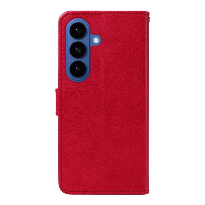 OEM - Samsung Galaxy S26 Plus Plånboksfodral Konstläder Med Rem Ställ - Röd