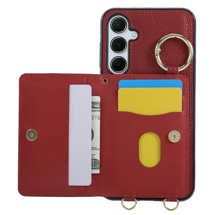 A-One Brand - Galaxy A17 5G/4G Mobilskal Korthållare Kickstand Rhombus - Röd