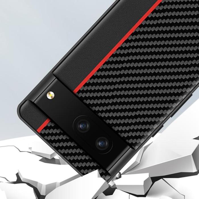 OEM - Google Pixel 7 Skal Carbon Fiber PU-Läder - Svart/Röd