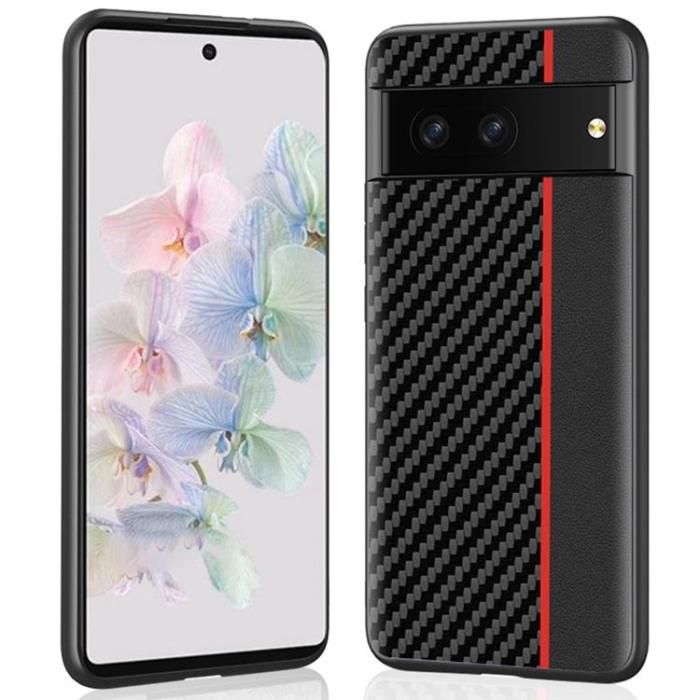 OEM - Google Pixel 7 Skal Carbon Fiber PU-Läder - Svart/Röd