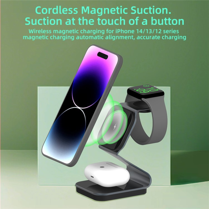 A-One Brand - Trådlös Laddare Magnetic iPhone,Apple Watch,AirPods - Svart