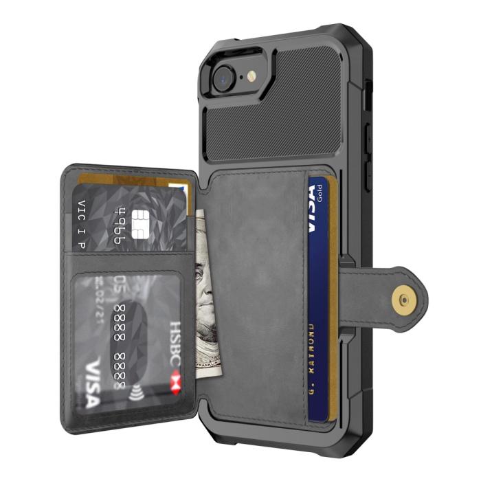 OEM - Kickstand Läder Coated Mobilskal iPhone 8 - Svart