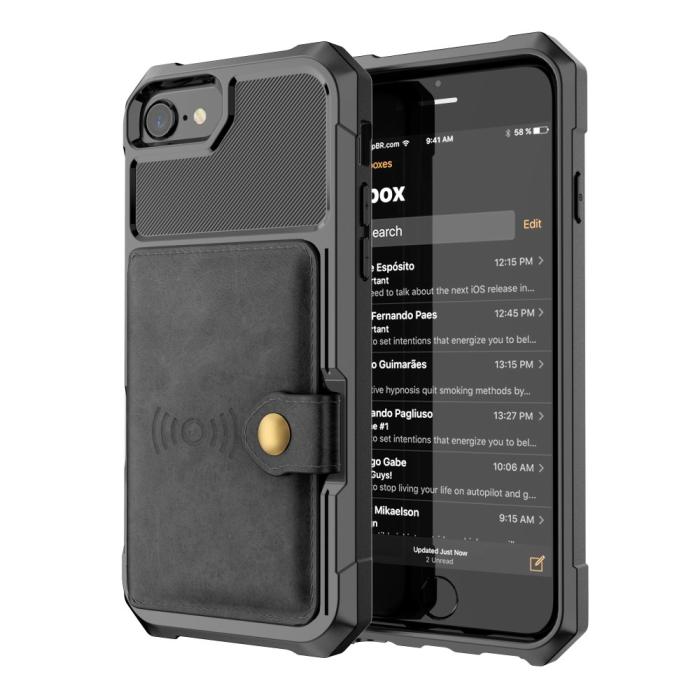 OEM - Kickstand Läder Coated Mobilskal iPhone 8 - Svart