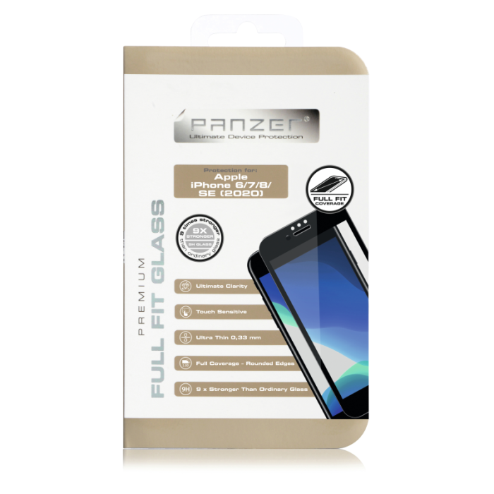 UTGATT1 - Panzer - Full-Fit Silicate Glass iPhone 6S/7/8/SE 2020 - Svart