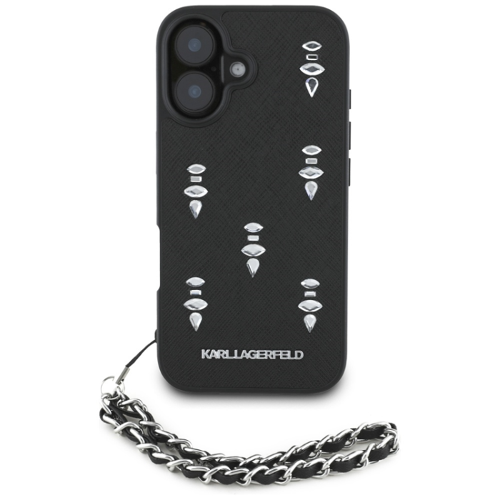 KARL LAGERFELD - Karl Lagerfeld iPhone 16 Mobilskal Saffiano Crystals Strap - Svart