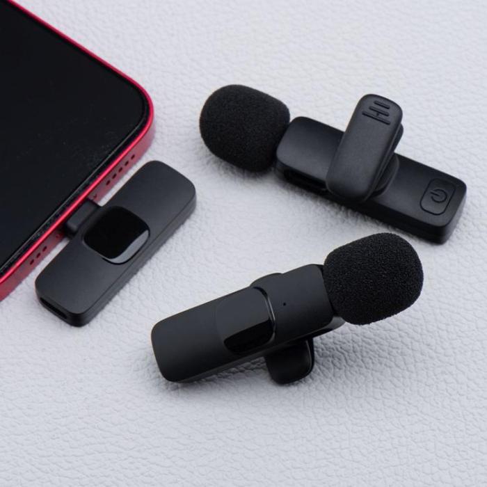 OEM - 2-i-1 Trådlös Lavaliermikrofon USB-C Dubbel K1 - Svart