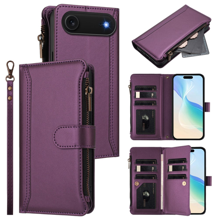 A-One Brand - iPhone Air Plånboksfodral Zipper Med Rem - Lila