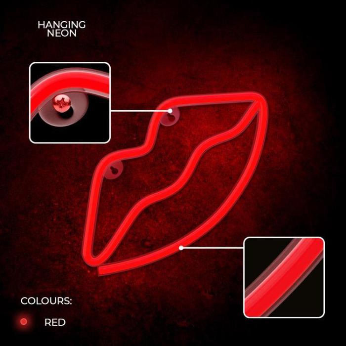 Forever Light - Forever Light LED Neon LIPS Bat + USB FLNE08 - Röd