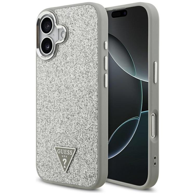Guess iPhone 17 Mobilskal MagSafe Glitter Triangle Logo - Silver | 2353 | AlltMobil