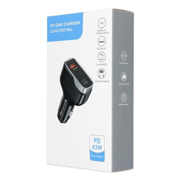 Joyroom - Billaddare USB-A/USB-C 83W - Svart