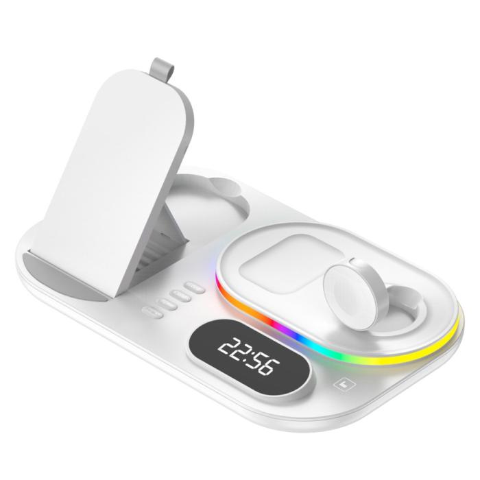 A-One Brand - 4-in-1 Trådlös laddare iPhone, Apple Watch, AirPods, Digital klocka 15W