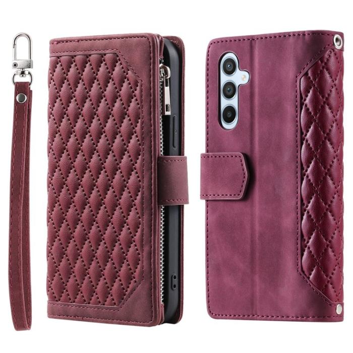 TTUDRCH - Samsung Galaxy S26 Plus Plånboksfodral Rhombus Stitching Konstläder - Vinröd