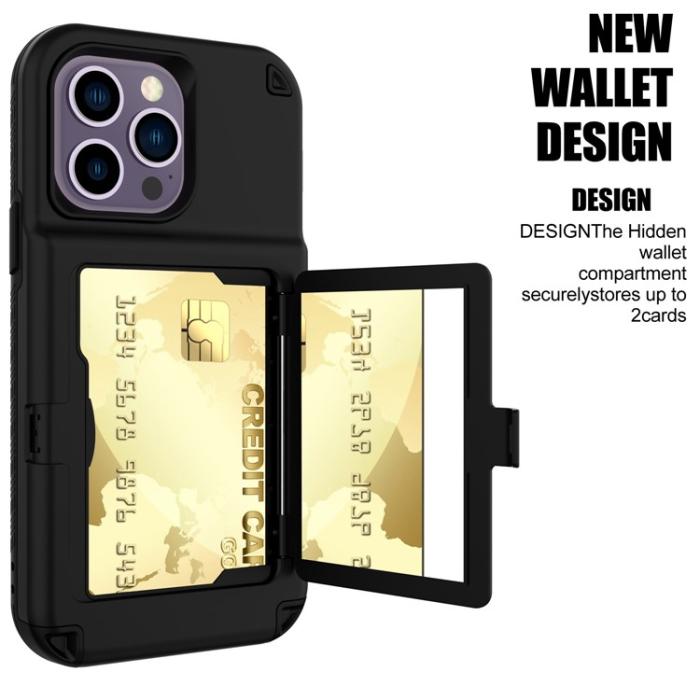 OEM - iPhone 14 Pro Skal Korthållare Mirror Kickstand - Svart