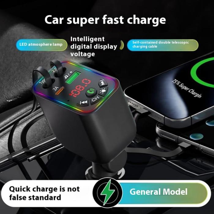 OEM - L5 Bil Bluetooth MP3-spelare med handsfree, FM-sändare, snabb laddare, svart