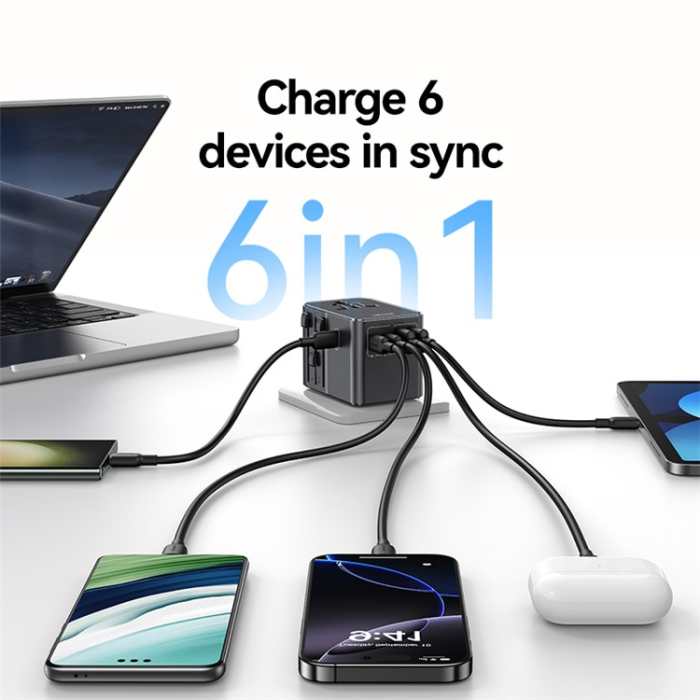 USAMS - USAMS Väggladdare 3x USB-C - 2x USB-A 70W CC310 T68 - Svart