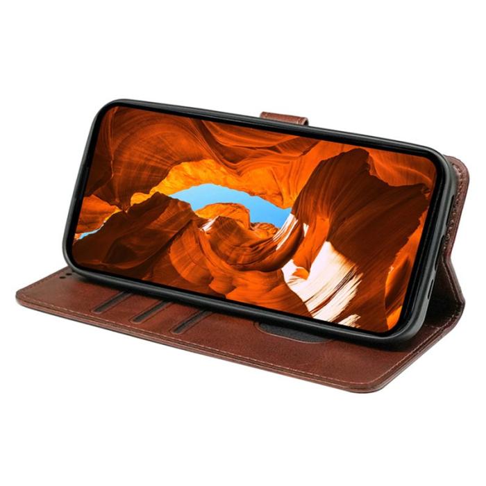 OEM - Samsung Galaxy A57 Fodral Äkta Läder Ställfunktion - Brun